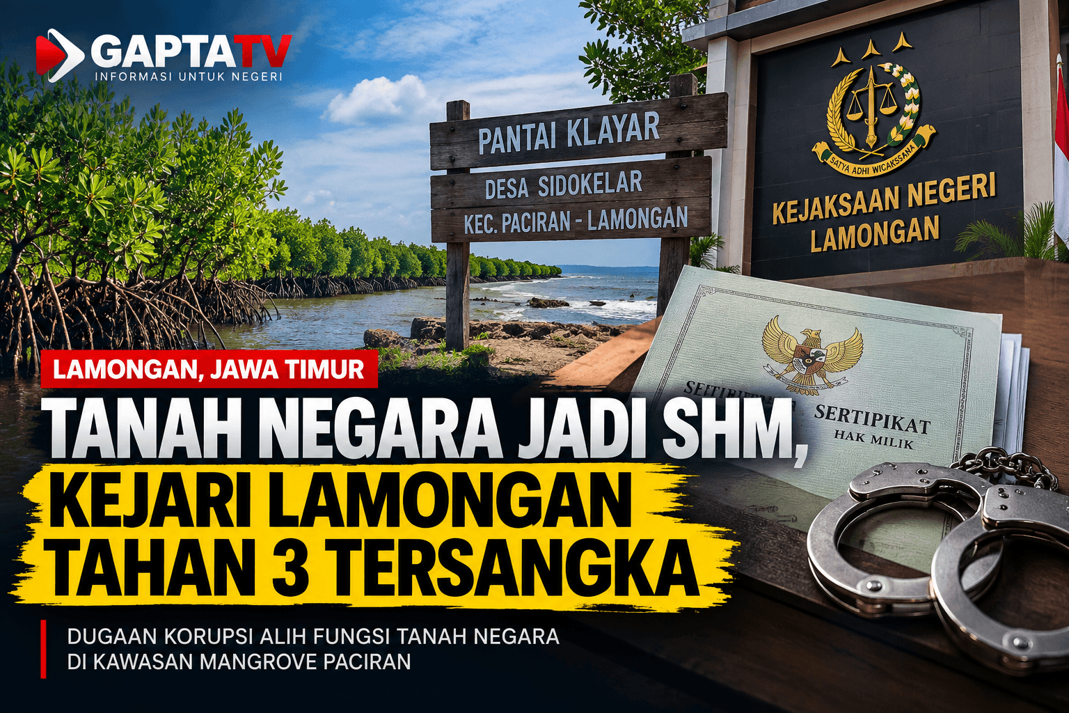 Tanah Negara di Kawasan Mangrove Jadi SHM, Kejari Lamongan Tahan 3 Tersangka”
